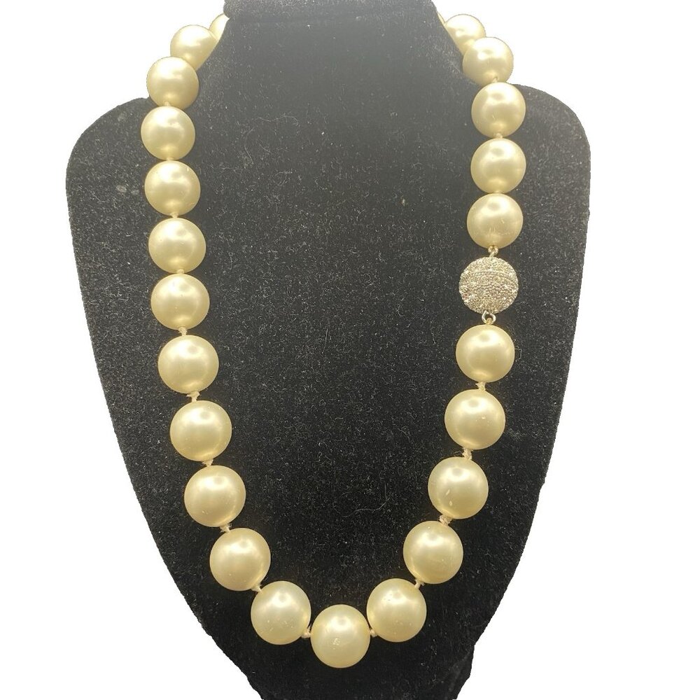 Bridal Statement Necklace 18" Glass Pearls 14mm 124g Rhinestone Clasp Formal